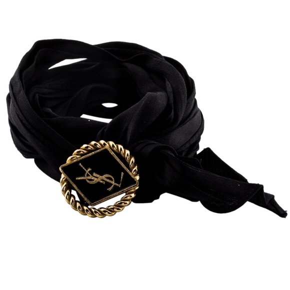 Yves Saint Laurent YSL Black and Gold Scarf, Hair Tie, Choker, Neck Tie - Picture 1 of 4